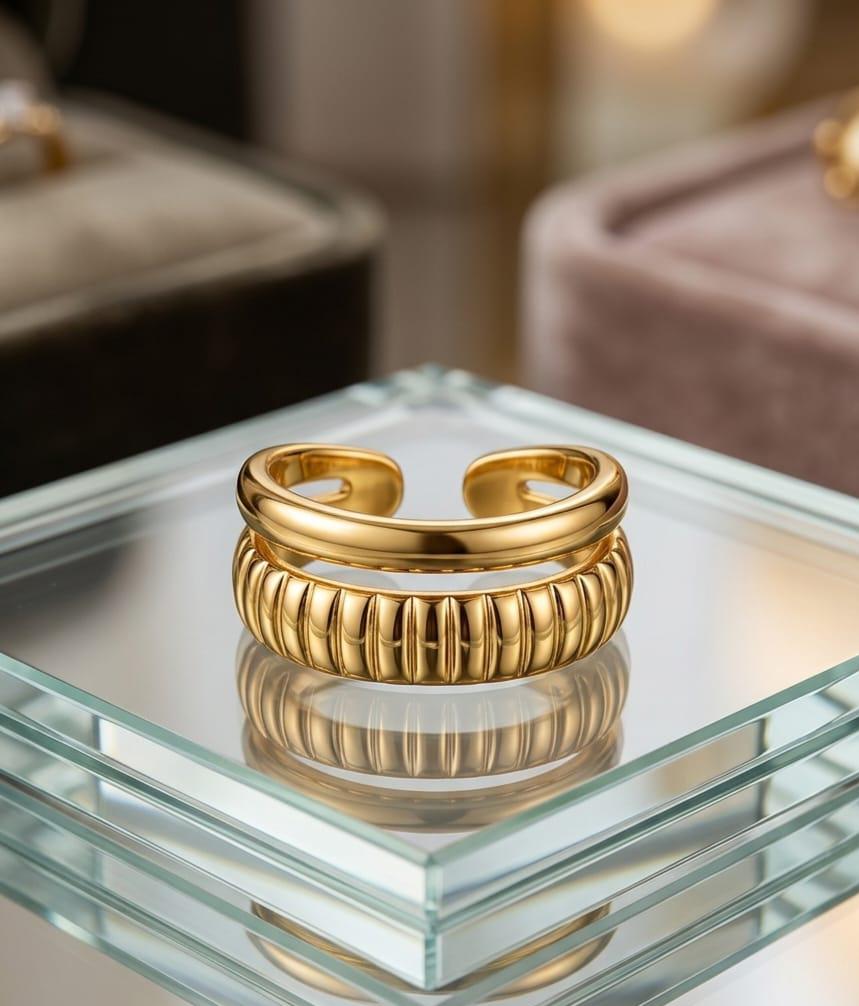 Double Layer Ribbed Statement Ring