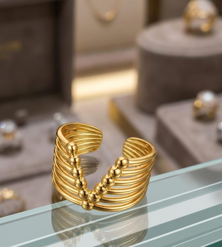 V-Shaped Multi-Strand Beaded Statement Ring