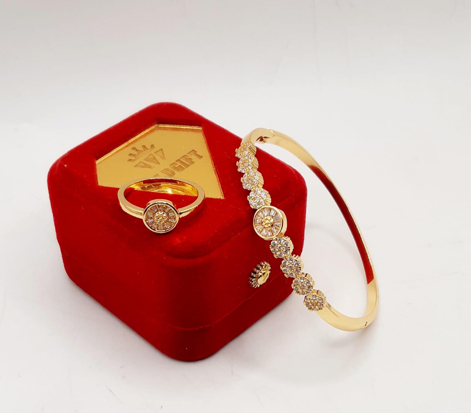 Golden Floral Zirconia Bangle & Ring Set