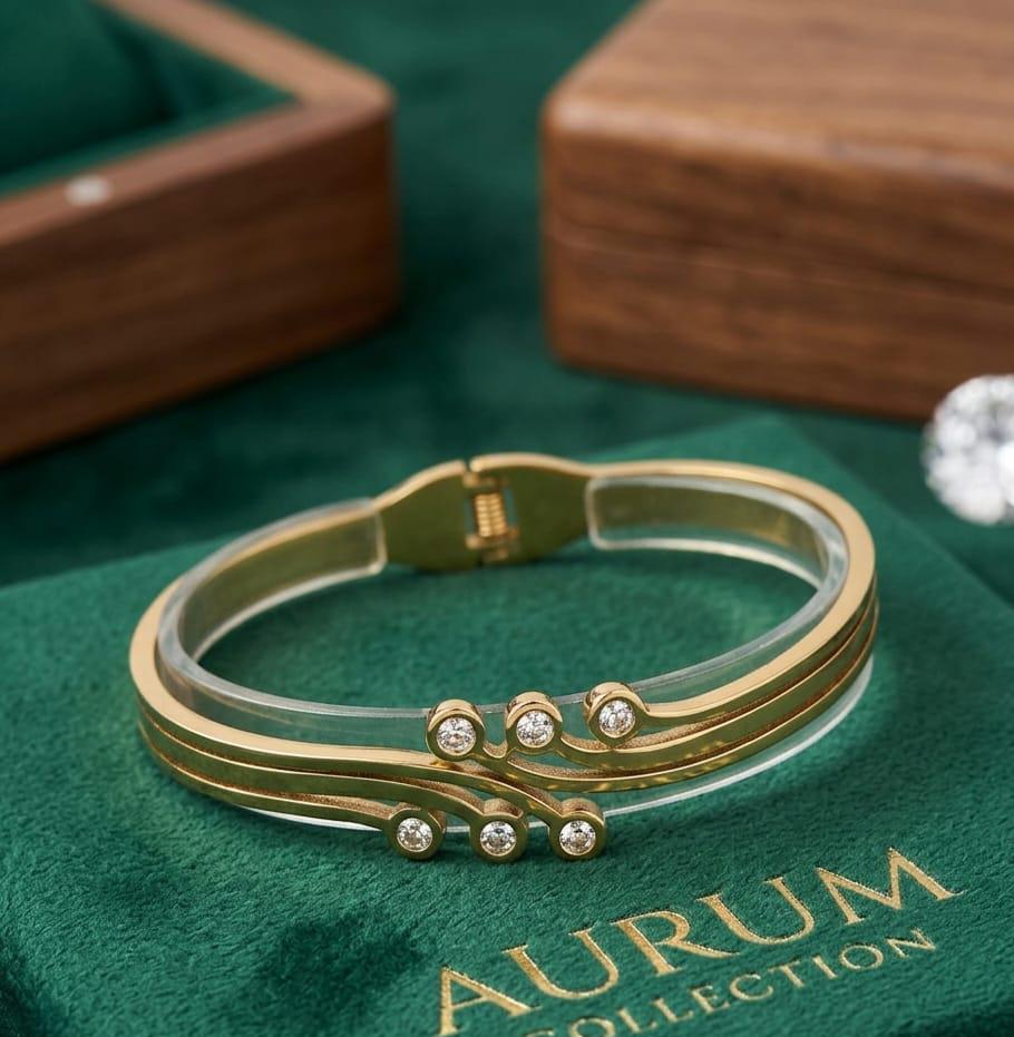 Elegant Gold-Tone Layered CZ Bangle Bracelet – AURUM Collection