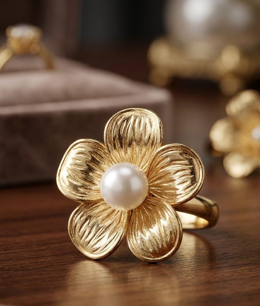 Gilded Petals Pearl Ring