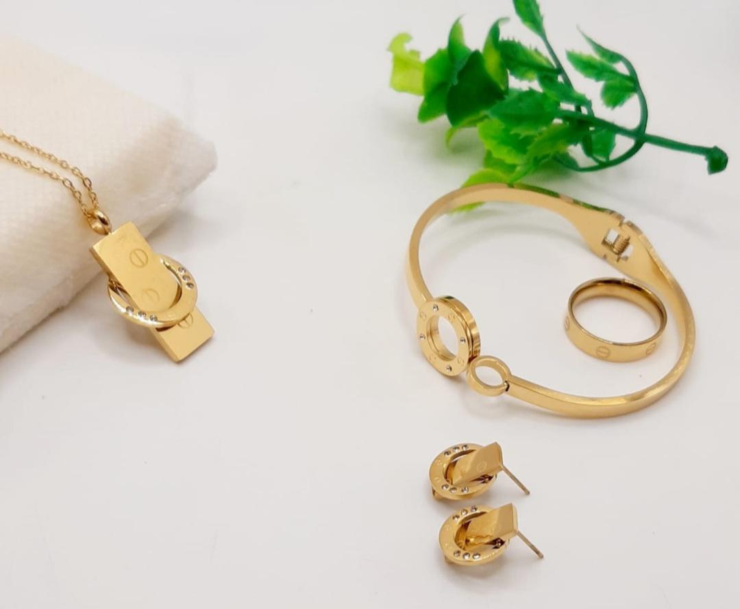 Trendy Geometric Screw Accent & Crystal 4-Piece Jewelry Set for Women