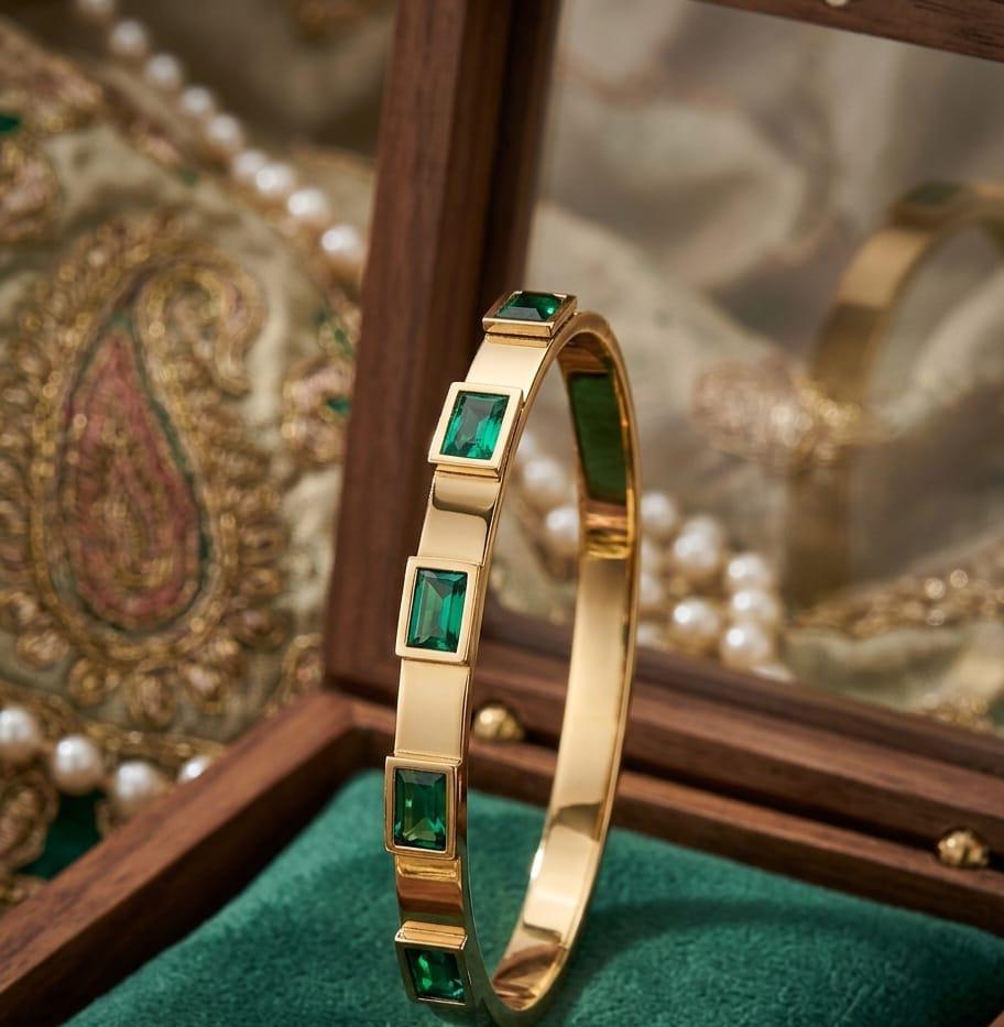 Emerald Green Baguette Cut Bangle Bracelet